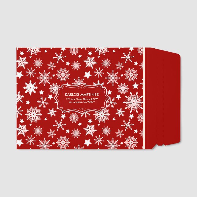 White Red Christmas Snowflakes Pattern Envelope Mailers (Front)