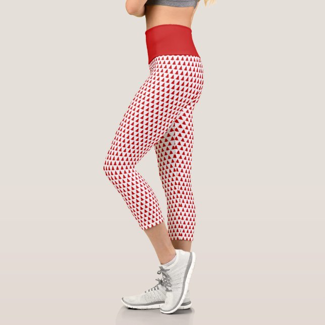 White & Red Christmas Tree Pattern Capri Leggings (Left)