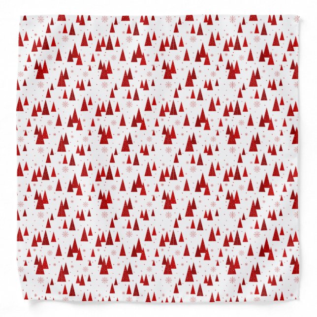 White & Red Christmas Tree with Snowflakes Pattern Bandana (Front)