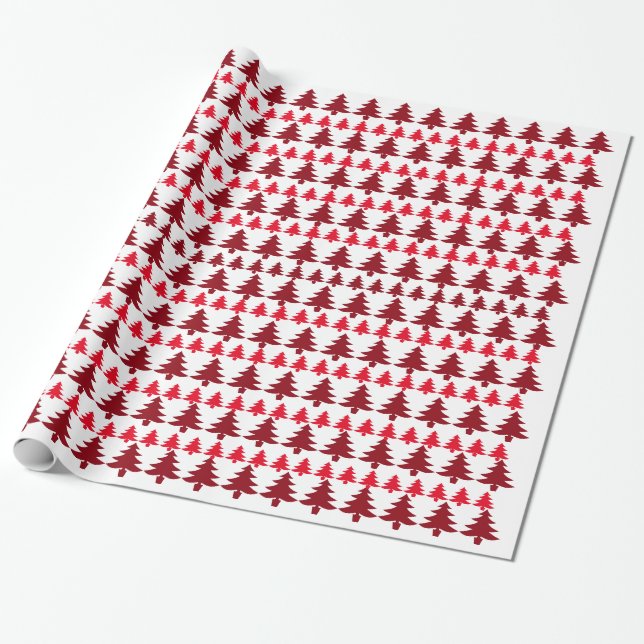 White & Red Christmas Tree Wrapping Paper (Unrolled)