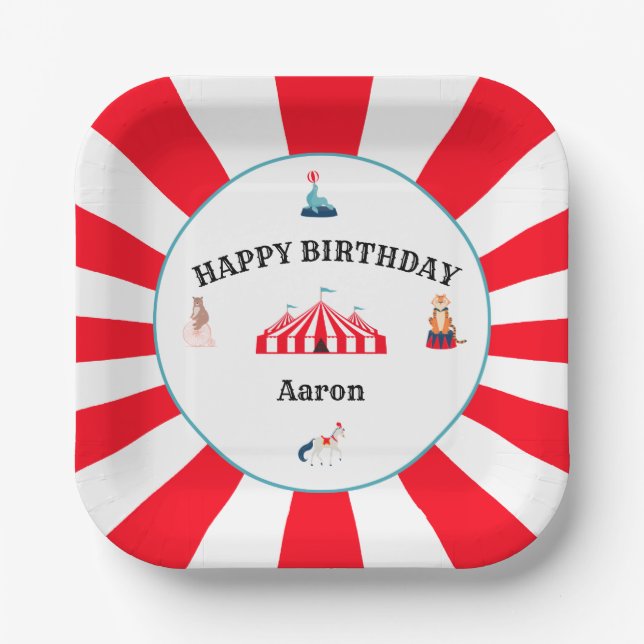 White & Red Circus Carnival  Paper Plates (Front)