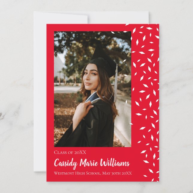 White Red Confetti Graduation Announcement (Front)