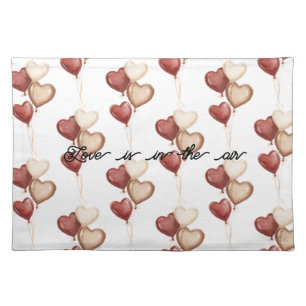 White Red Cream Heart Balloons Love  Cloth Placemat