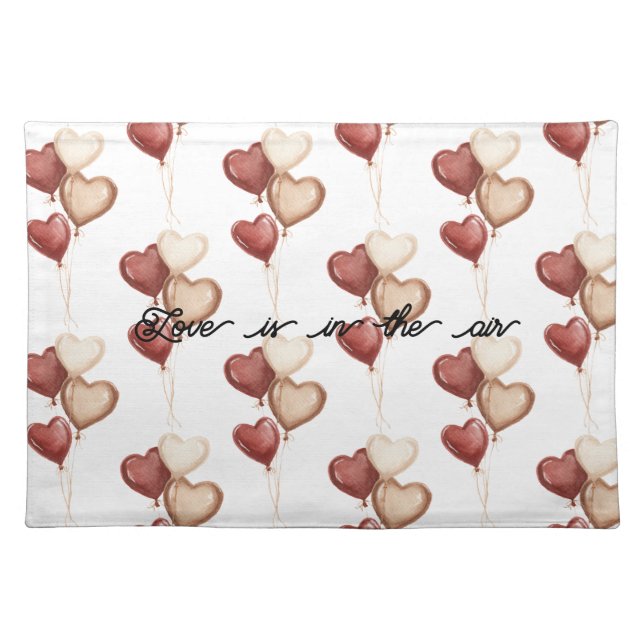 White Red Cream Heart Balloons Love  Cloth Placemat (Front)