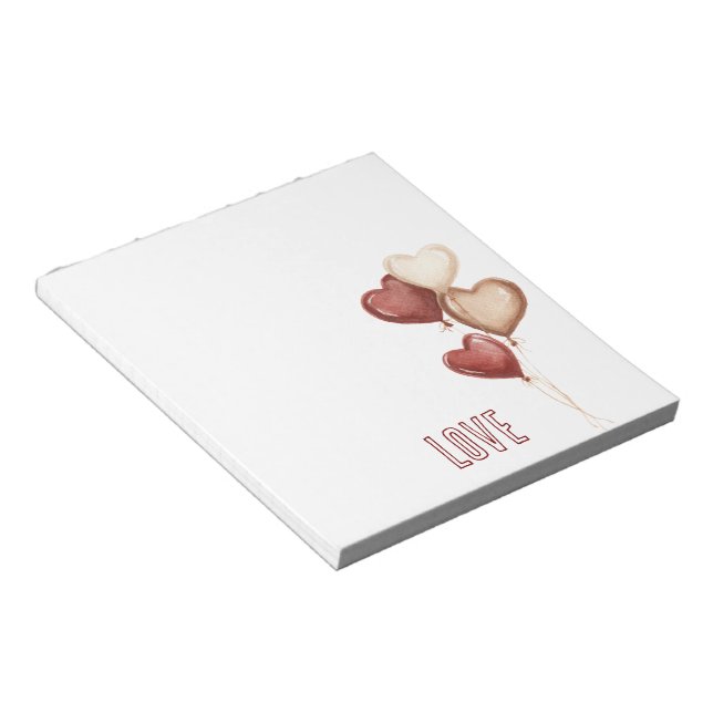White Red Cream Heart Balloons Love  Notepad (Angled)
