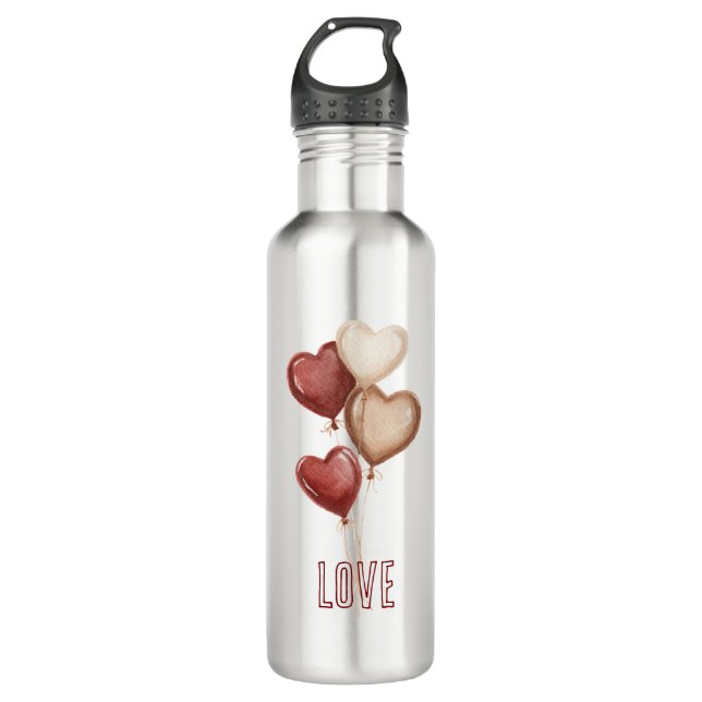 White Red Cream Heart Balloons Love  Stainless Steel Water Bottle (Front)