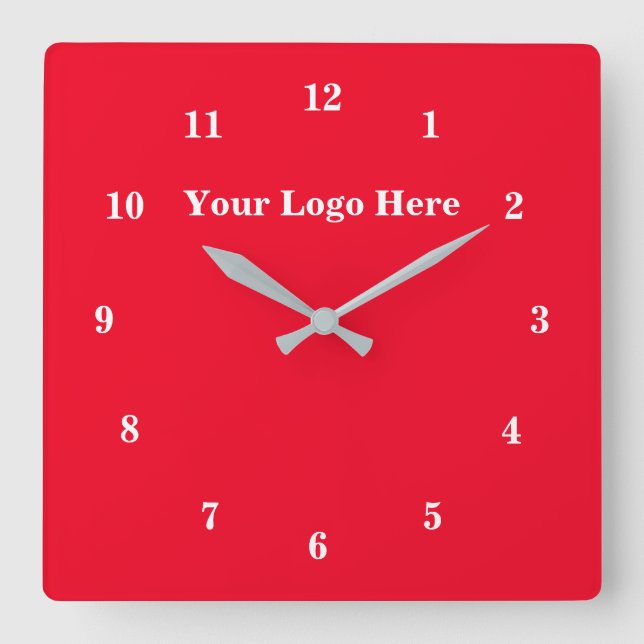 White Red - Customizable - Add Your Logo / Text Square Wall Clock (Front)