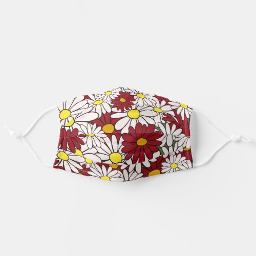 White red daisies floral adult cloth face mask