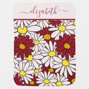 White red daisies floral baby blanket