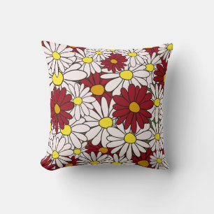 White red daisies floral throw pillow