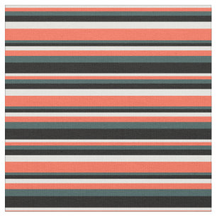 White, Red, Dark Slate Gray, and Black Lines Fabric