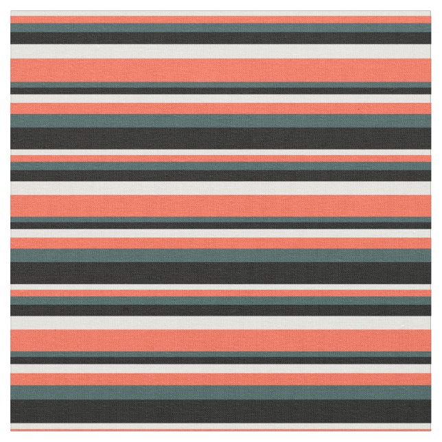 White, Red, Dark Slate Gray, and Black Lines Fabric (Close Up)