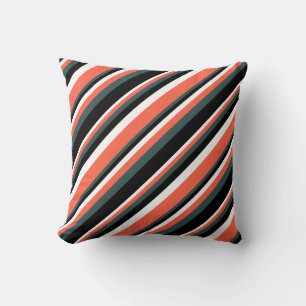 White, Red, Dark Slate Gray, and Black Lines Throw Pillow