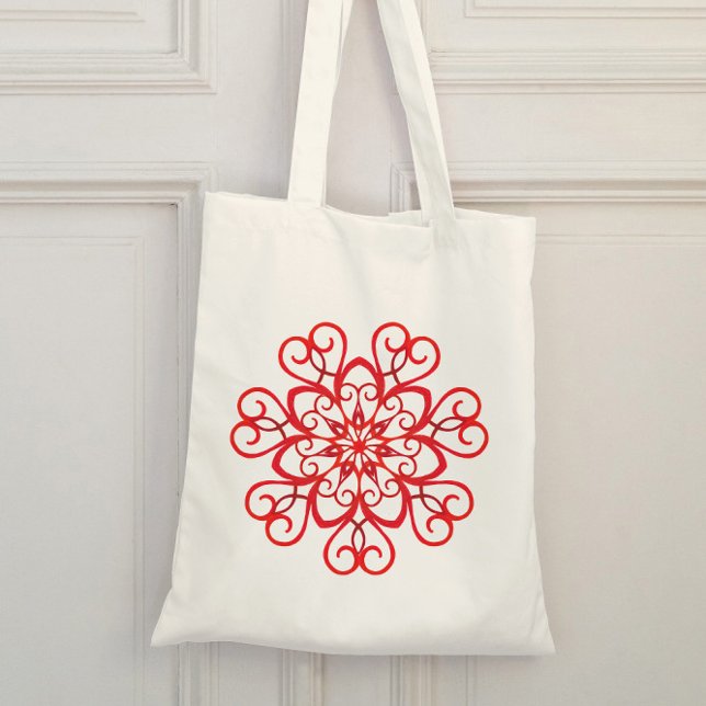   White Red Decorative Aesthetic Elegant Christmas Tote Bag (Creator Uploaded)