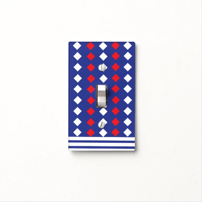 White Red Diamond Stripe Light Switch Cover (In Situ)