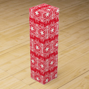 White red festive pattern Christmas Holidays gift Wine Box