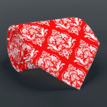 White & Red Floral Damask Geometric Pattern Neck Tie<br><div class="desc">Elegant white vintage floral damasks over custom background you can change. 
Free text formatting with live help available by request.</div>