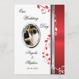 White & Red Floral Wedding Photo Invitations
