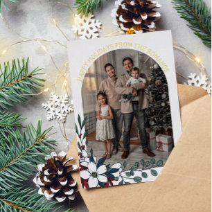 White Red Florals Arch Photo Happy Holidays Foil Holiday Card