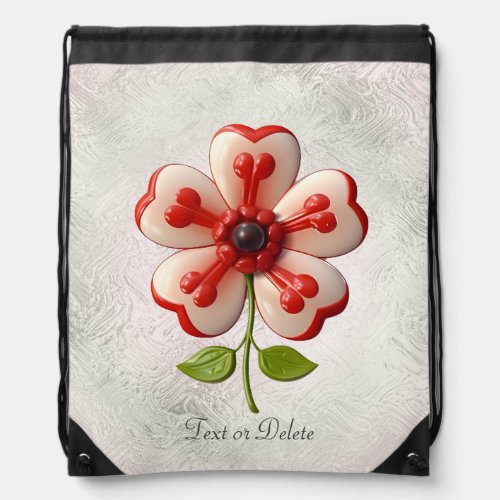 White Red Flower Drawstring Backpack
