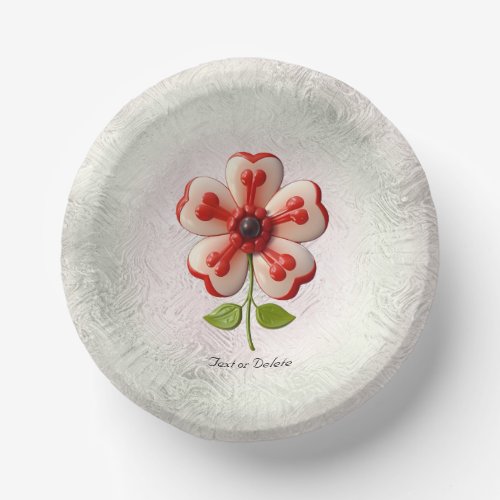 White Red Flower Paper Bowl