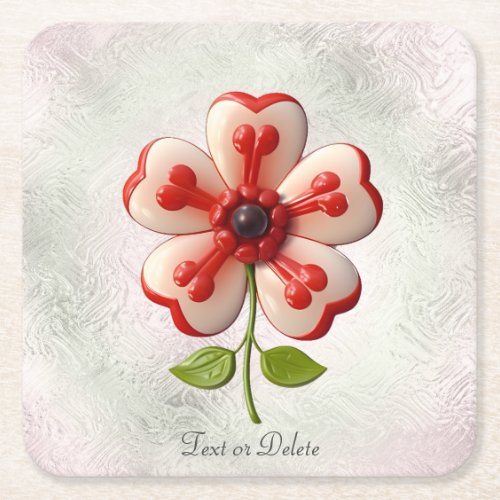 White Red Flower Paper Coaster