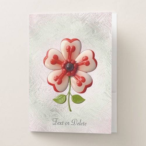 White Red Flower Pocket Folder