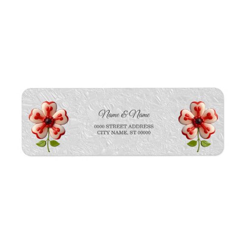 White Red Flower Return Address Label