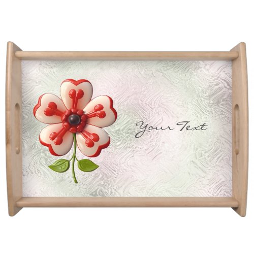 White Red Flower Serving Tray