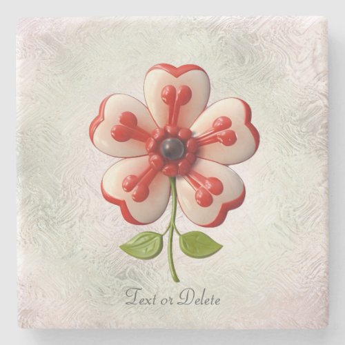 White Red Flower Stone Coaster