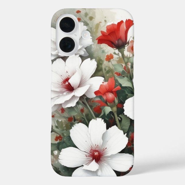 White & Red Flowers Elegant Watercolor Case-Mate iPhone Case (Back)