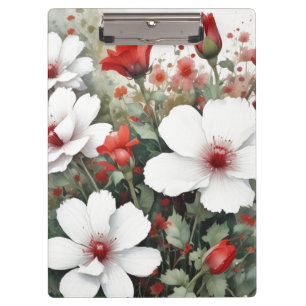 White & Red Flowers Elegant Watercolor Clipboard