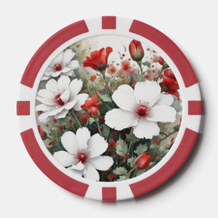 White & Red Flowers Elegant Watercolor Poker Chips