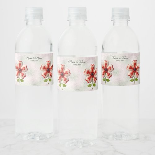 White Red Flowers Water Bottle Label
