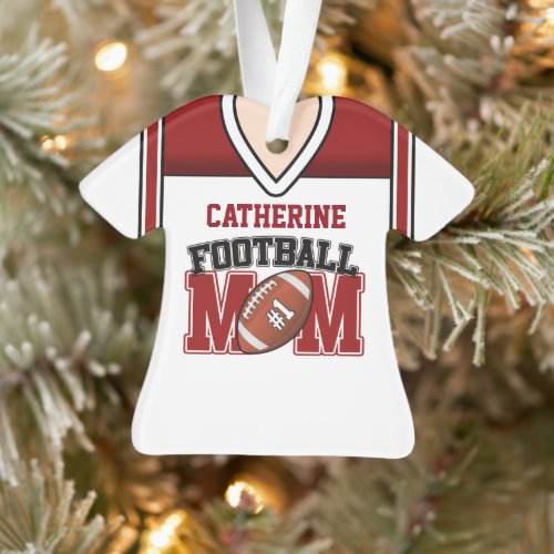 WhiteRed Football Mom Jersey Ornament