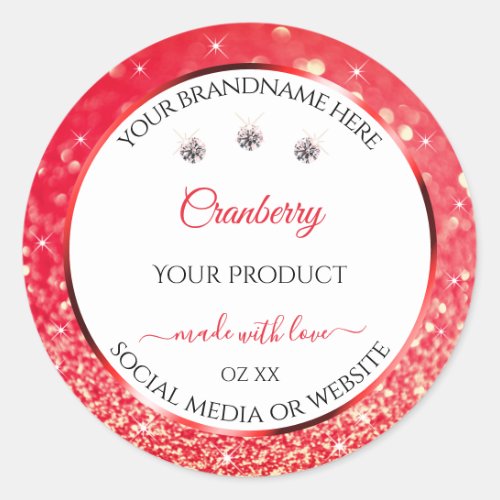 White Red Glitter Stars Product Packaging Labels