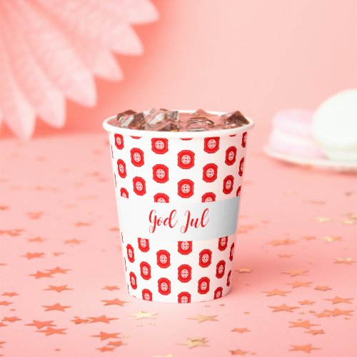 White Red God Jul Merry Christmas Pattern  Paper Cups