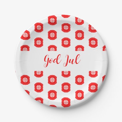 White Red God Jul Merry Christmas Pattern  Paper Plates