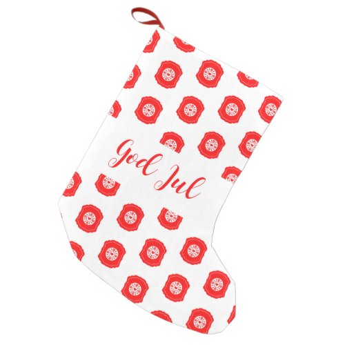 White Red God Jul Merry Christmas Pattern  Small Christmas Stocking