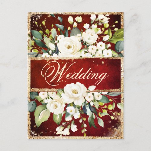 White Red Gold Botaniical Floral Rustic Wedding Invitation Postcard