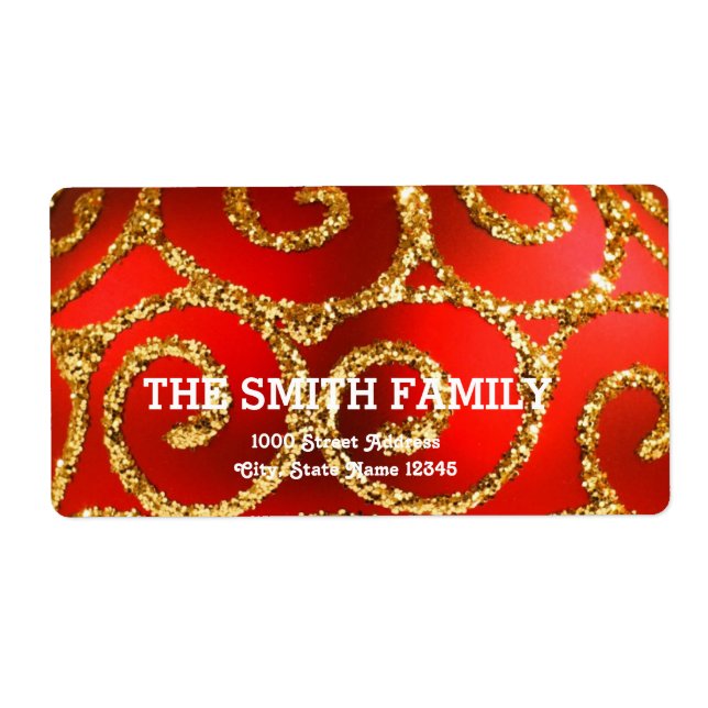 White Red Gold Glitter Christmas Holiday Label (Front)