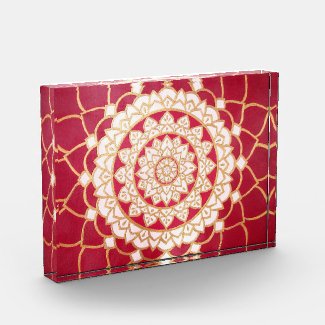 White Red Gold Mandala Painting Photo Block