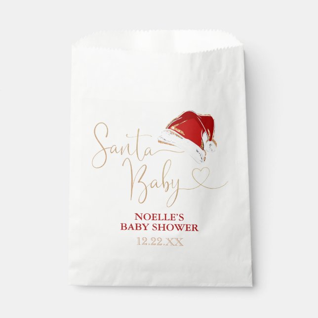 White Red Gold Santa Hat Christmas Santa Baby  Favor Bag (Front)