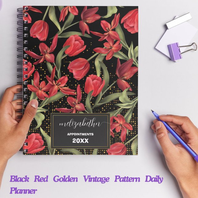 White Red Gold Vintage Pattern Daily Planner 2026 (Professional Planner for Business, Work, and School)
