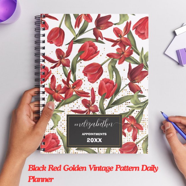 White Red Gold Vintage Pattern Daily Planner 2026 (White Red Golden Vintage Pattern Daily Planner)