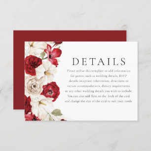 White & Red Gorgeous Floral Wedding Details Enclosure Card