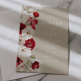 White & Red Gorgeous Floral Wedding Invitation