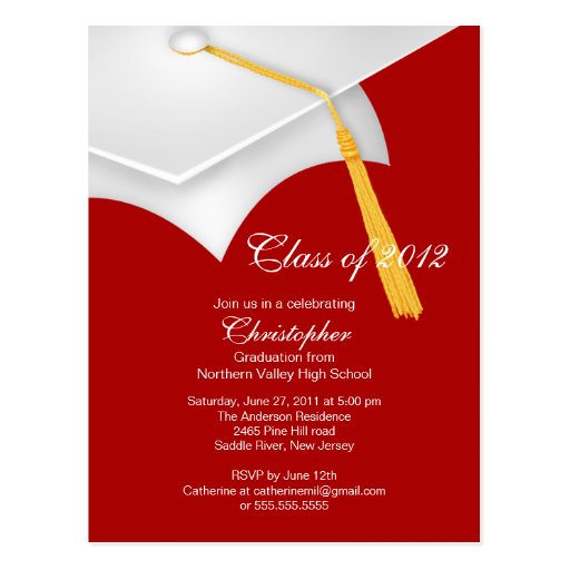 White Red Grad Cap Graduation Party Invitation Postcard | Zazzle