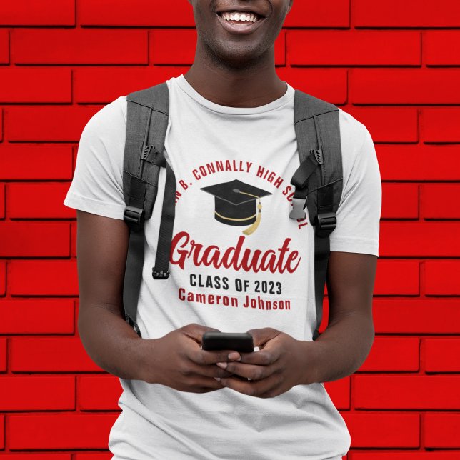 White Red Graduate Custom Class of 2026 Graduation T-Shirt (Creator Uploaded)