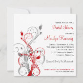 White, Red, Gray Floral Bridal Shower Invitation (Back)